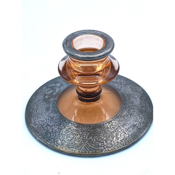 Victorian Silver Positive Tested 925 Glass Candle Holder Pink Depression - Picture 2 of 5